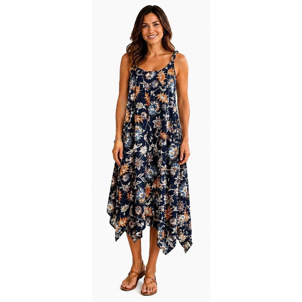 Nina Leonard L 12 14 Floral Garden Lined Sleeveless Lace Asymmetric Hem Dress